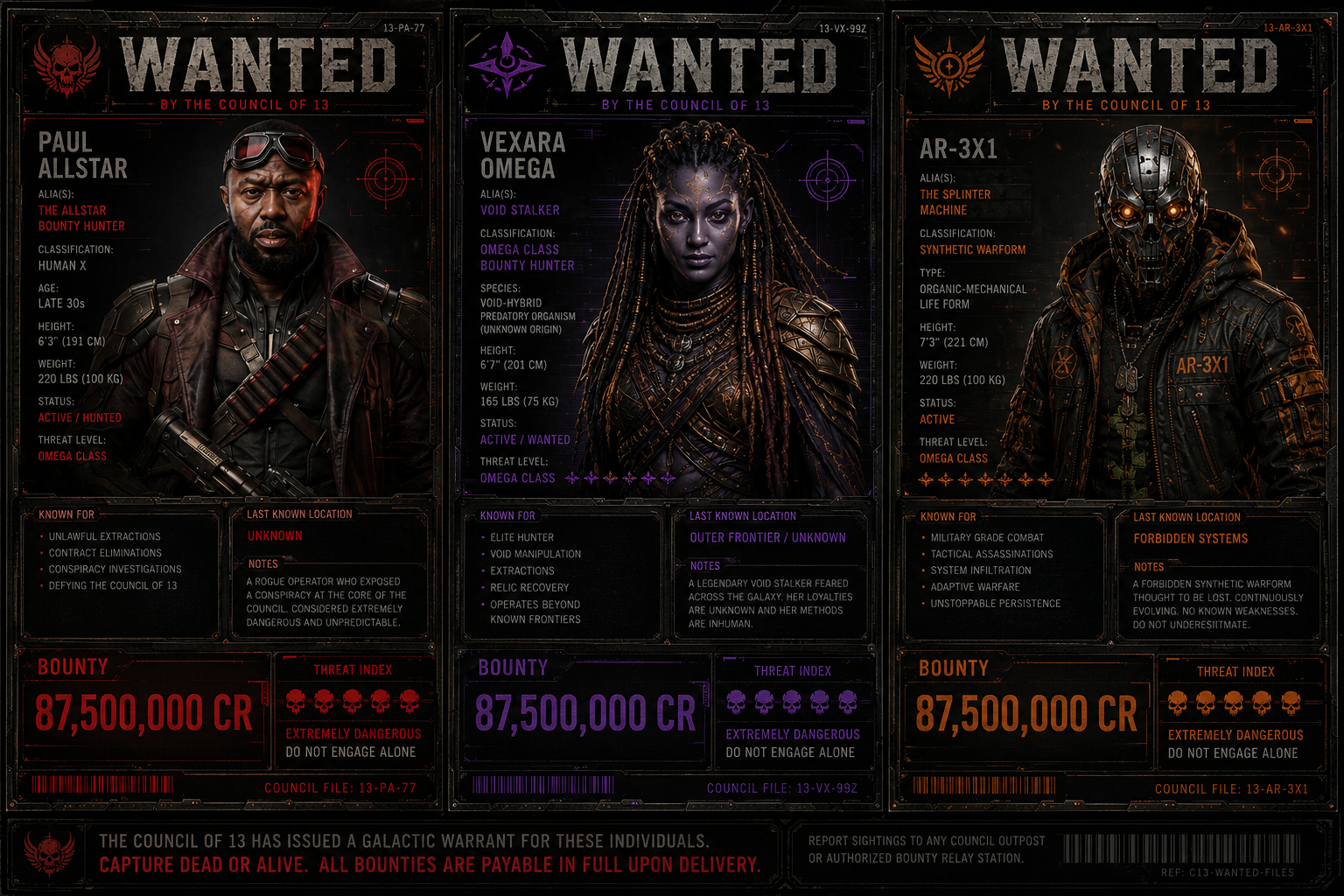 Wanted board for The Hunted Bounty Hunter characters